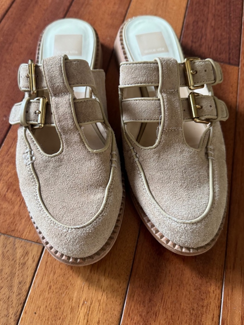 Dolce Vida Suede Slide Mule Flat in Cream